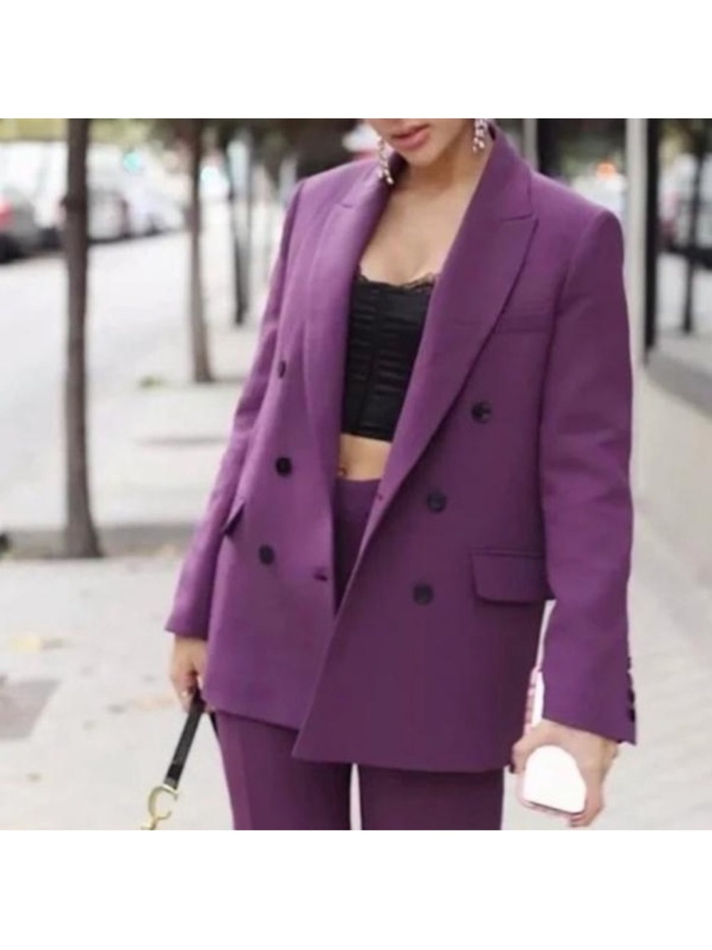Zara purple blogger fav masculine double breasted blazer Size Small